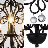 Lámpara de araña de metal negro estilo vintage con 5 luces - Lámpara colgante para comedor con bola de cristal